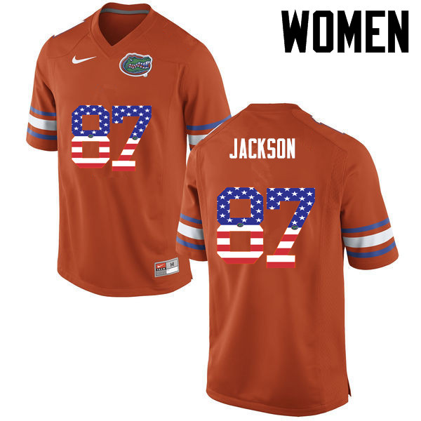 Women Florida Gators #87 Kalif Jackson College Football USA Flag Fashion Jerseys-Orange - Click Image to Close